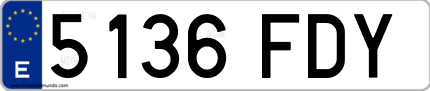Ejemplo de matrícula de coche ordinaria 5136 FDY