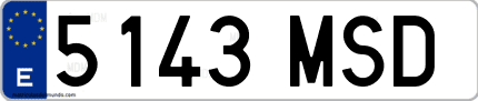 Ejemplo de matrícula de coche ordinaria 5143 MSD