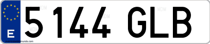 Ejemplo de matrícula de coche ordinaria 5144 GLB