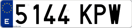 Ejemplo de matrícula de coche ordinaria 5144 KPW
