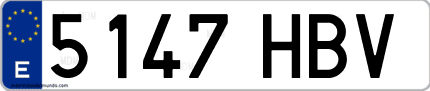Ejemplo de matrícula de coche ordinaria 5147 HBV
