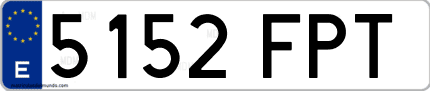Ejemplo de matrícula de coche ordinaria 5152 FPT