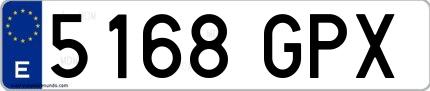 Ejemplo de matrícula española 5168 GPX