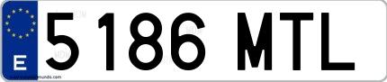 Ejemplo de matrícula española 5186 MTL