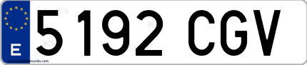 Ejemplo de matrícula de coche ordinaria 5192 CGV