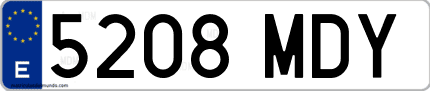 Ejemplo de matrícula de coche ordinaria 5208 MDY