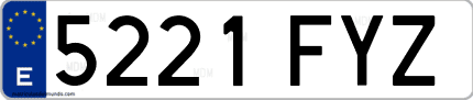 Ejemplo de matrícula de coche ordinaria 5221 FYZ