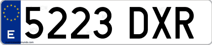 Ejemplo de matrícula de coche ordinaria 5223 DXR