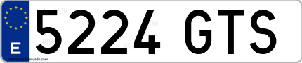 Ejemplo de matrícula de coche ordinaria 5224 GTS