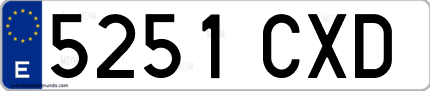 Ejemplo de matrícula de coche ordinaria 5251 CXD
