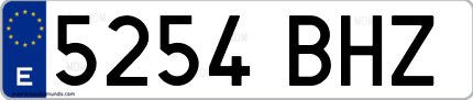 Ejemplo de matrícula de coche ordinaria 5254 BHZ
