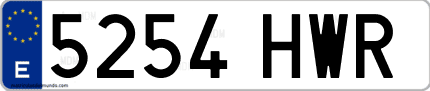 Ejemplo de matrícula de coche ordinaria 5254 HWR