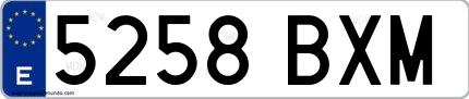 Ejemplo de matrícula española 5258 BXM