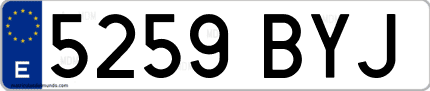 Ejemplo de matrícula de coche ordinaria 5259 BYJ