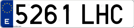 Ejemplo de matrícula de coche ordinaria 5261 LHC