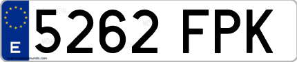 Ejemplo de matrícula de coche ordinaria 5262 FPK