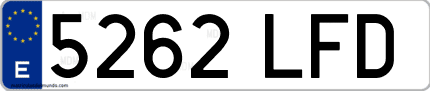 Ejemplo de matrícula de coche ordinaria 5262 LFD