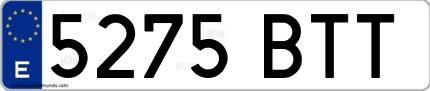 Ejemplo de matrícula española 5275 BTT