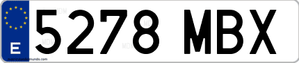 Ejemplo de matrícula de coche ordinaria 5278 MBX