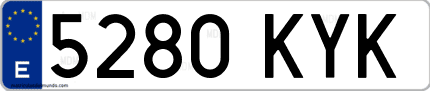 Ejemplo de matrícula de coche ordinaria 5280 KYK