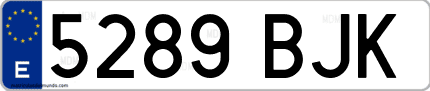Ejemplo de matrícula de coche ordinaria 5289 BJK