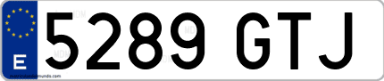 Ejemplo de matrícula de coche ordinaria 5289 GTJ