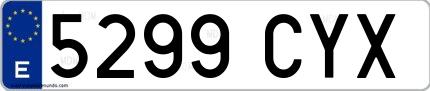 Ejemplo de matrícula española 5299 CYX