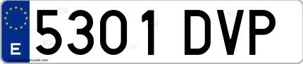Ejemplo de matrícula española 5301 DVP