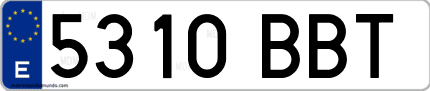 Ejemplo de matrícula de coche ordinaria 5310 BBT