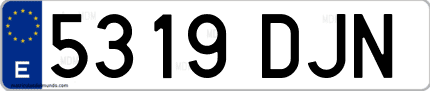 Ejemplo de matrícula de coche ordinaria 5319 DJN