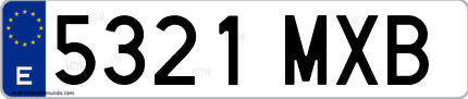 Ejemplo de matrícula de coche ordinaria 5321 MXB