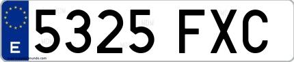 Ejemplo de matrícula española 5325 FXC