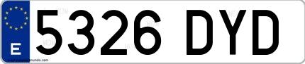 Ejemplo de matrícula española 5326 DYD