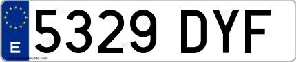Ejemplo de matrícula española 5329 DYF