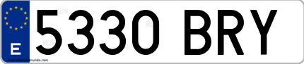 Ejemplo de matrícula de coche ordinaria 5330 BRY