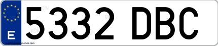 Ejemplo de matrícula española 5332 DBC