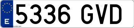 Ejemplo de matrícula española 5336 GVD