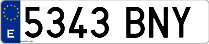Ejemplo de matrícula de coche ordinaria 5343 BNY