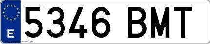 Ejemplo de matrícula española 5346 BMT