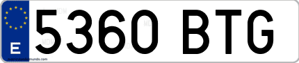 Ejemplo de matrícula de coche ordinaria 5360 BTG