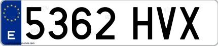 Ejemplo de matrícula española 5362 HVX