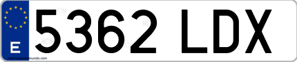 Ejemplo de matrícula de coche ordinaria 5362 LDX