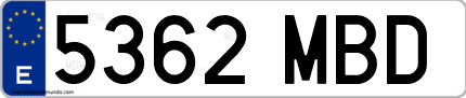 Ejemplo de matrícula de coche ordinaria 5362 MBD