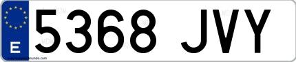Ejemplo de matrícula española 5368 JVY