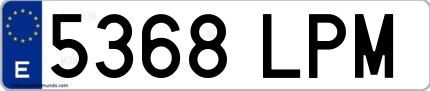 Ejemplo de matrícula española 5368 LPM