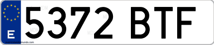 Ejemplo de matrícula de coche ordinaria 5372 BTF