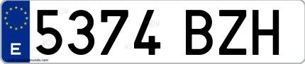 Ejemplo de matrícula española 5374 BZH