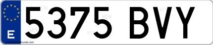 Ejemplo de matrícula española 5375 BVY