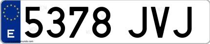 Ejemplo de matrícula española 5378 JVJ
