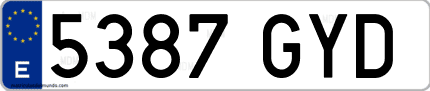 Ejemplo de matrícula de coche ordinaria 5387 GYD